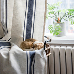 Stripe Navy Kitchen Curtain Half Blackout Cotton Linen Curtain