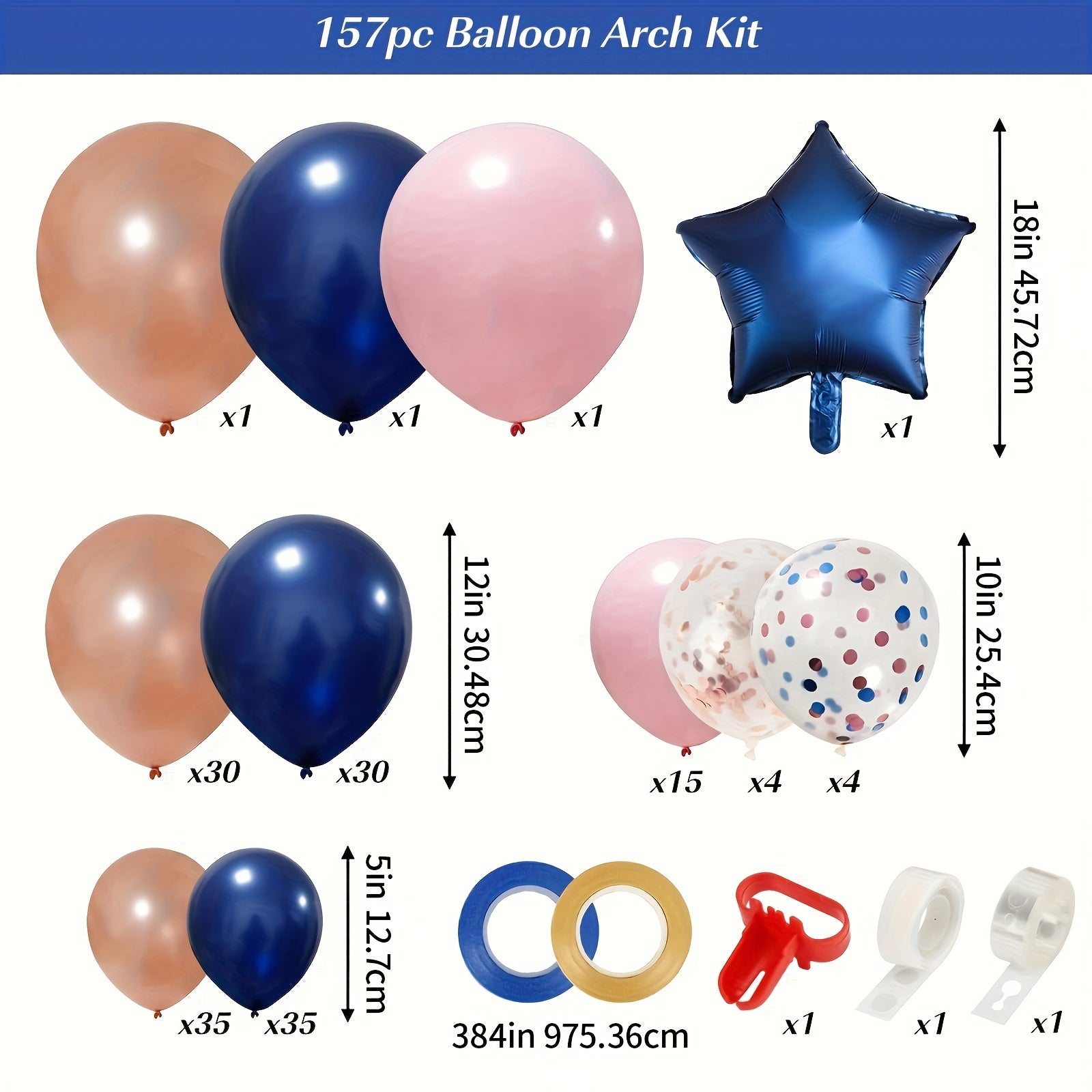 Gender Reveal Balloon Arch Kit Navy Rose Pink Confetti Latex Balloons Foil Star