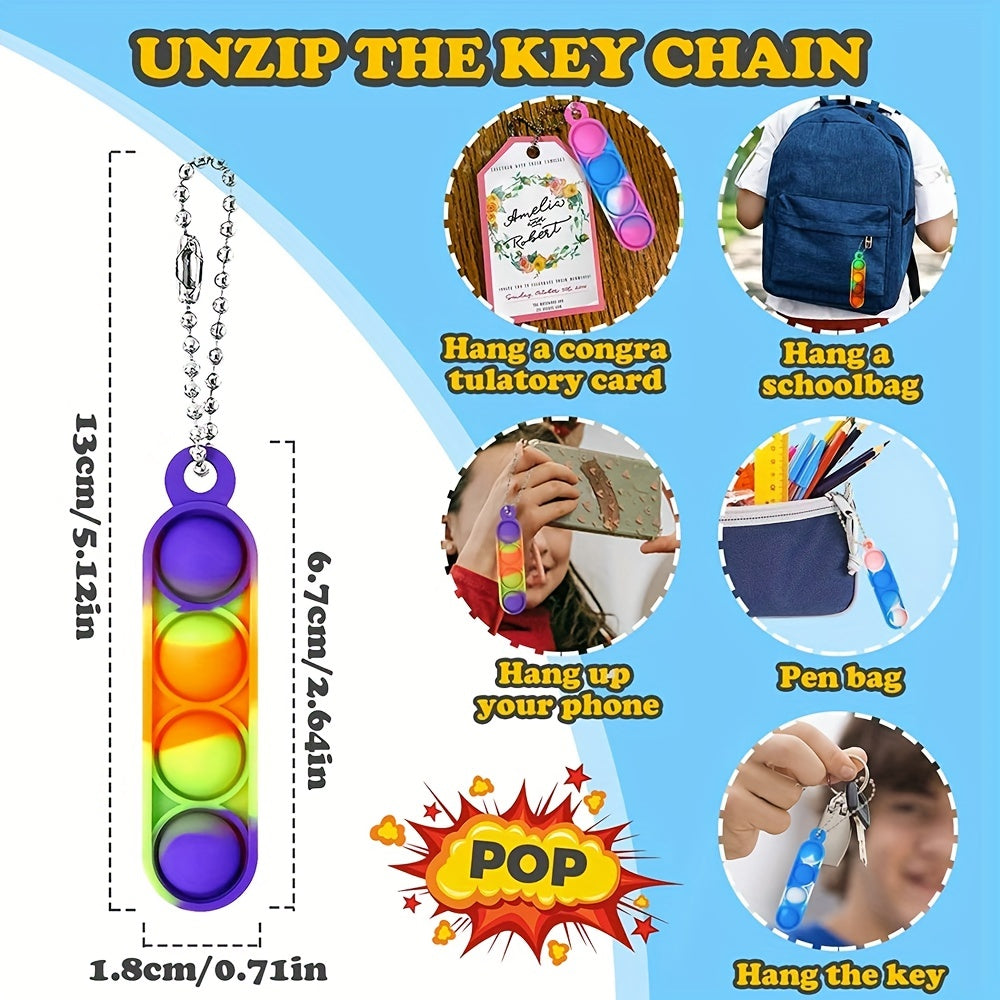 20pcs Mini Pop Round Corner Keychain Fidget Toys Bulk Party Favor Keychain