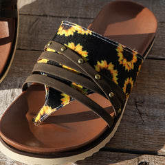 Boho Sunflower Thong Sandals Non-slip Beach Slippers Women