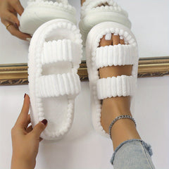 Women's Plush Double Strap Slippers Warm Home Slip-Ons