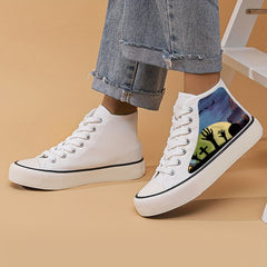 Halloween Scary Graveyard Pattern High Top Canvas Sneakers