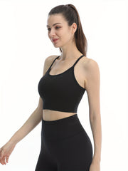 Solid Cami Sports Bra Fitness Running Outdoor Sports Cami Sleeveless Crop Top