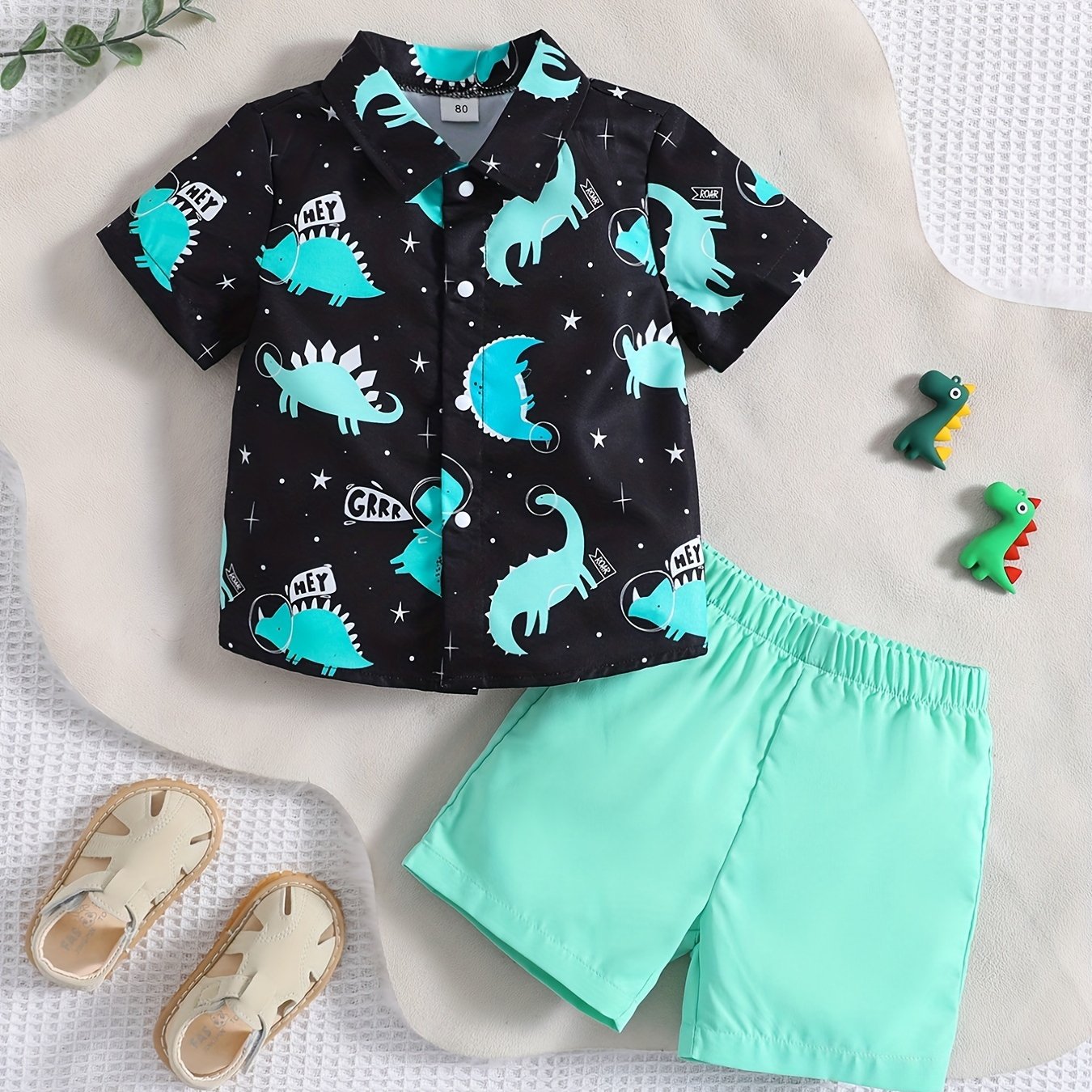 Cute Dino Print Shirt & Shorts Set for Summer Parties