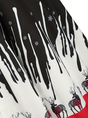 Colorblock Deer Print Round Neck Dress