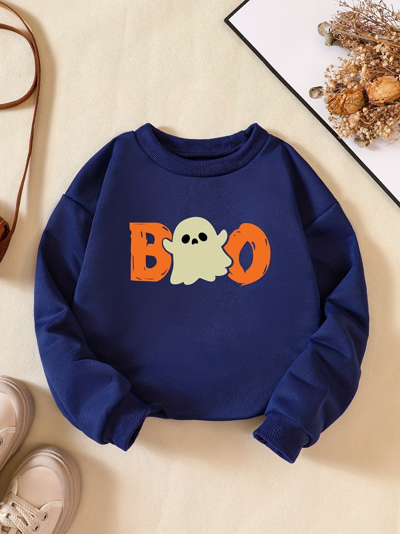 Halloween Party Boo Print Boys Casual Sweatshirt