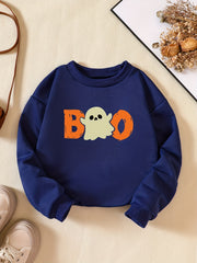 Girls' Fun Ghost Print Sweatshirt - Casual Halloween Outfit