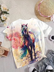 Girls Horse Graphic Tie Dye T-shirt - Summer Clothes Gift