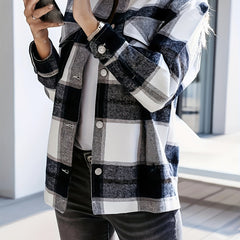 Plaid Long Sleeve Button Blouses Top For Women