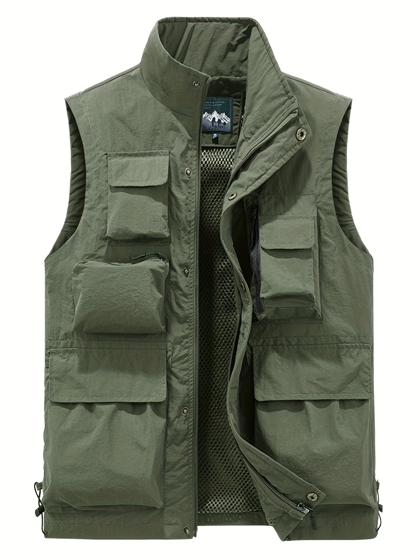 Men's Cargo Vest Zipper Pockets Stand Collar Outwear