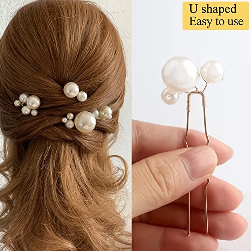6pcs Faux Pearl Hair Pins Golden Silvery Hair Accessories for Bridal Women