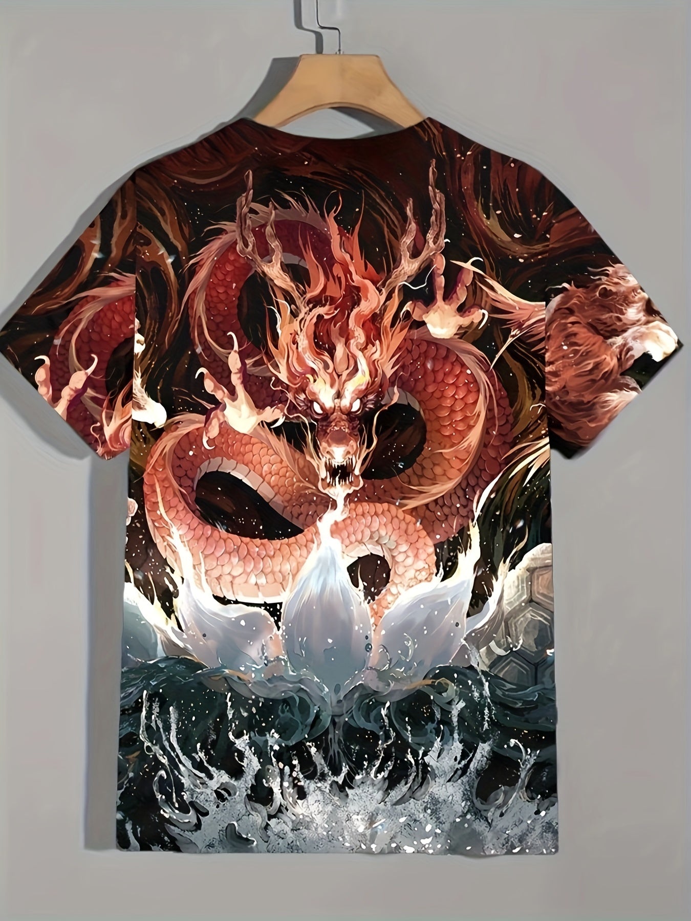 Dragon Pattern 3D Print Tee Men's Street Style Round Neck Shirt