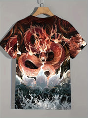 Dragon Pattern 3D Print Tee Men's Street Style Round Neck Shirt