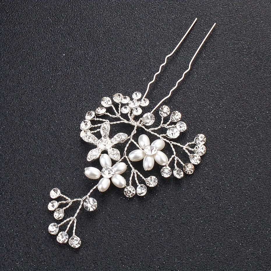 Faux Pearl Rhinestone Hairpin Alloy Hair Ornament Headgear