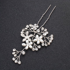 Faux Pearl Rhinestone Hairpin Alloy Hair Ornament Headgear