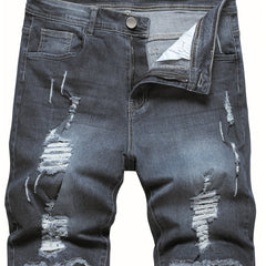 Men's Distressed Denim Shorts High Stretch Casual Street Style
