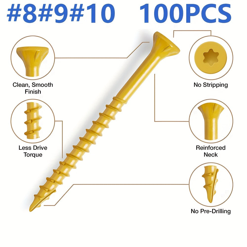 100 Wood Screws Coarse Thread Deck Star Flat Head Rust Resistant Epoxy