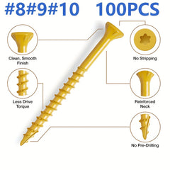 100 Wood Screws Coarse Thread Deck Star Flat Head Rust Resistant Epoxy