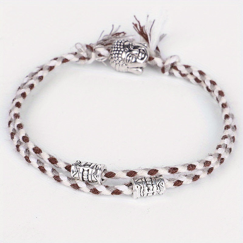 Colorful Braided Bracelet Metal Buddha Head Decor Wristband