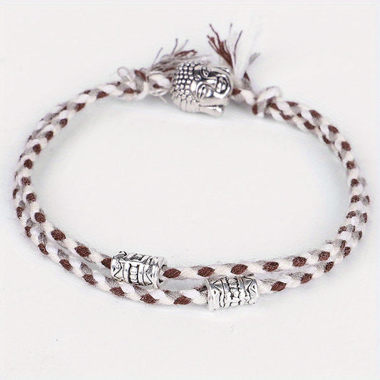Colorful Braided Bracelet Metal Buddha Head Decor Wristband