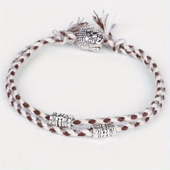 Colorful Braided Bracelet Metal Buddha Head Decor Wristband