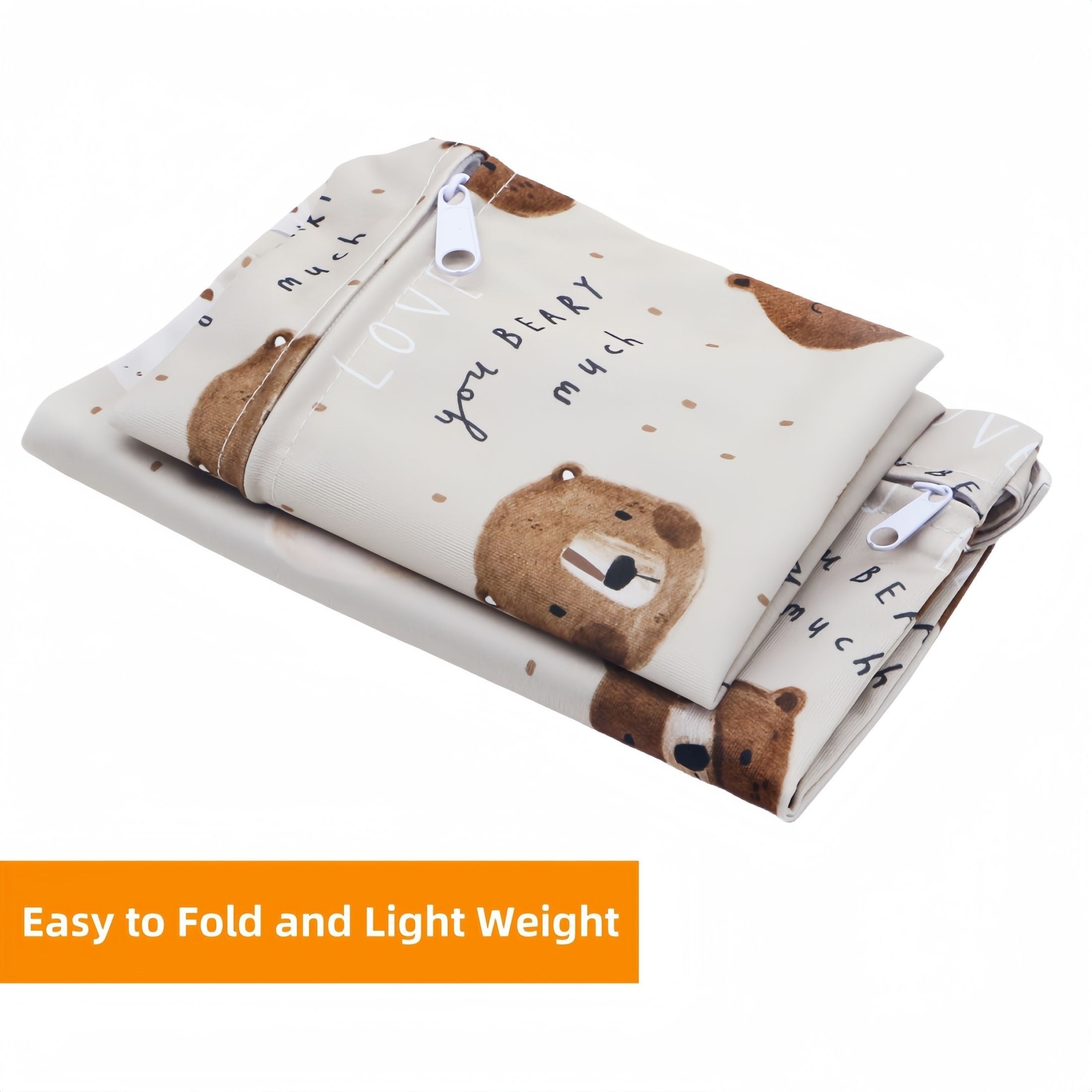 2pcs Bear Prints Cloth Diaper Bag Set with Zipper Pocket for Travel Storage