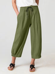 Drawstring Waist Cropped Pants Casual Elastic Trim Pants