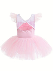 Girls Flutter Trim Tutu Ballet Leotard Cotton Dress for Christmas Dance Party