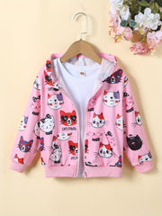 Girls Winter Hooded Jacket with Rainbow Stripes and Zipper Pockets
