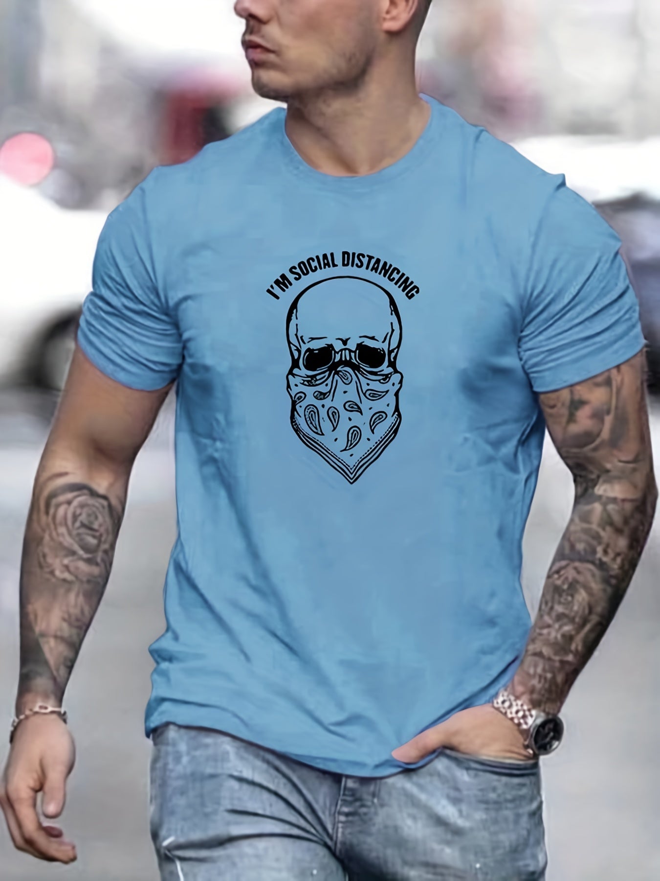 Men's Social Distancing Letter Print T Shirt for Summer