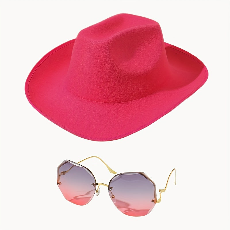 Y2K Cowboy Sunglasses Set with Fedora Cap & UV Protection Eyewear
