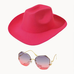 Y2K Cowboy Sunglasses Set with Fedora Cap & UV Protection Eyewear