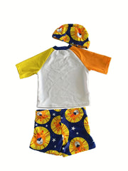 2pcs Boy's Lion Pattern Swimsuit Set Stretchy Bathing Suit