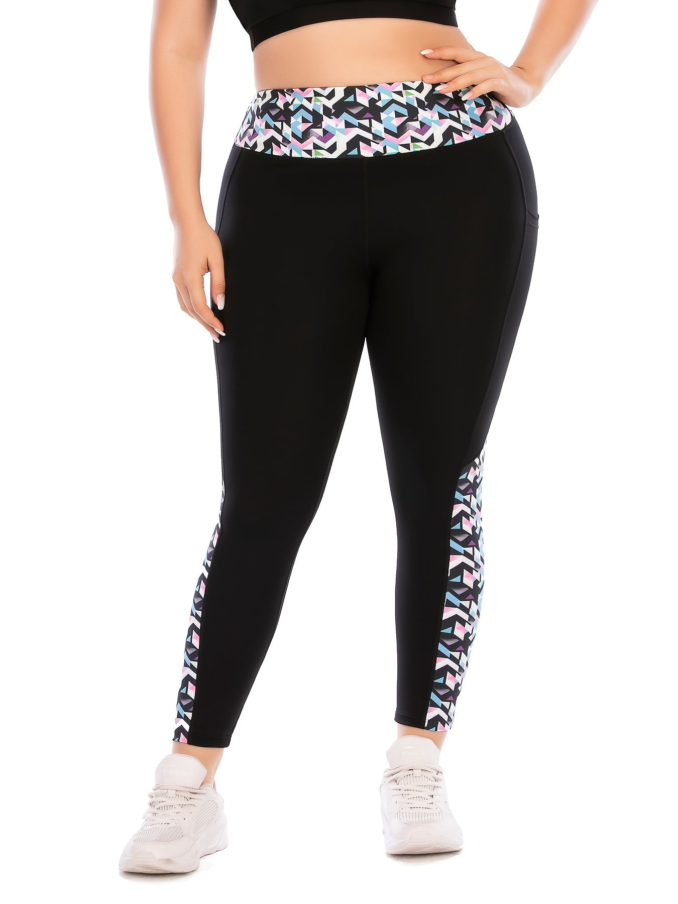 Geometric Print Yoga Sports Leggings - Medium Stretch