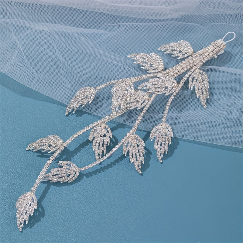 Green Rhinestone Crystal Leaf Hair Clip for Girls