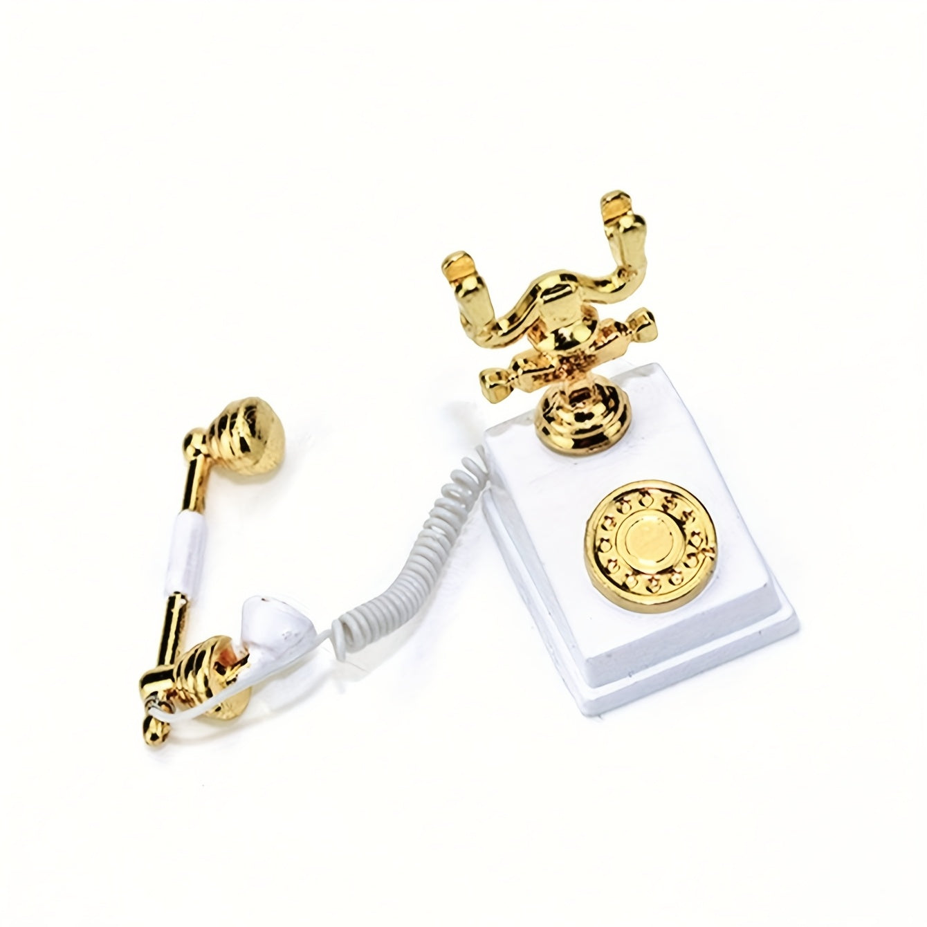 1:12 Scale Retro Metal Rotary Phone Miniatures, Pink/Red with Golden Dial & Hand