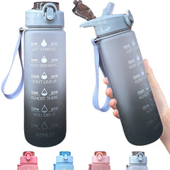 Gradient Sports Water Bottle with Time Marker and Straw