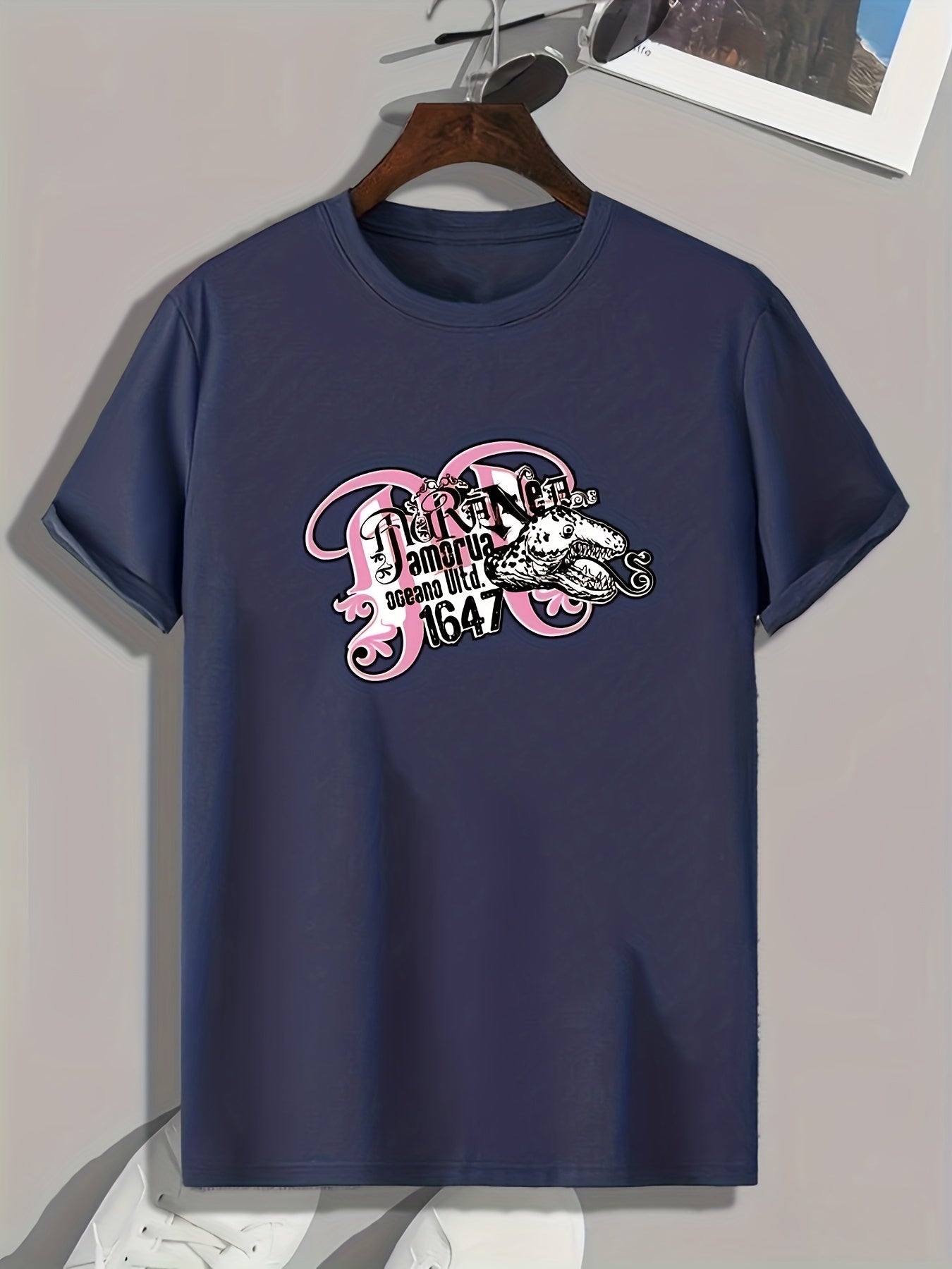 Animal & Letters Print Men's Graphic T-shirt for Summer