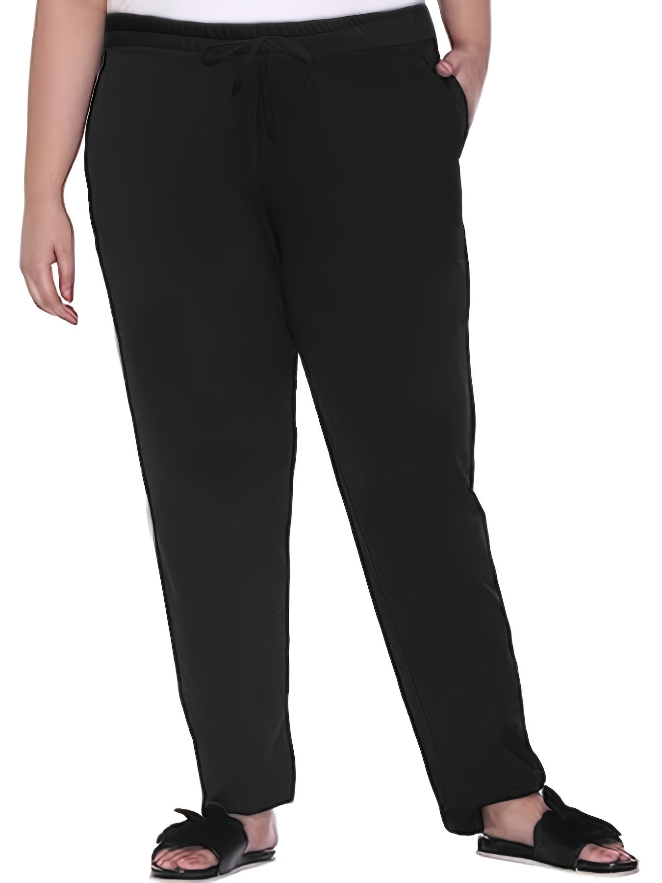 Sports Pants Tie Waist Stretch Fitness Pants With Pockets