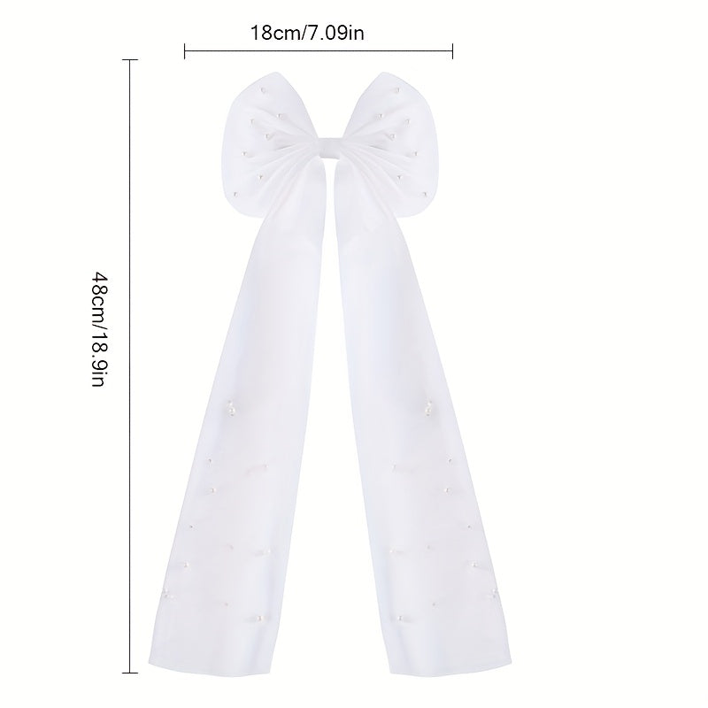Bridal Veil with Embellishments and Satin Bow Single Layer