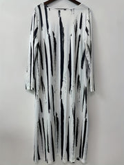Brush Print Long Sleeve V Neck Dress