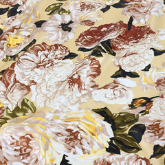 Vintage Yellow Flower Print Satin Square Scarf for Summer