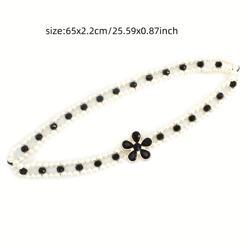 Faux Pearl Girdle Elastic Waistband Women Dress Belt