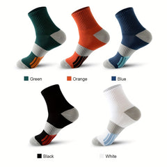 5 Pairs Men's Cotton Breathable Mid-calf Sport Socks