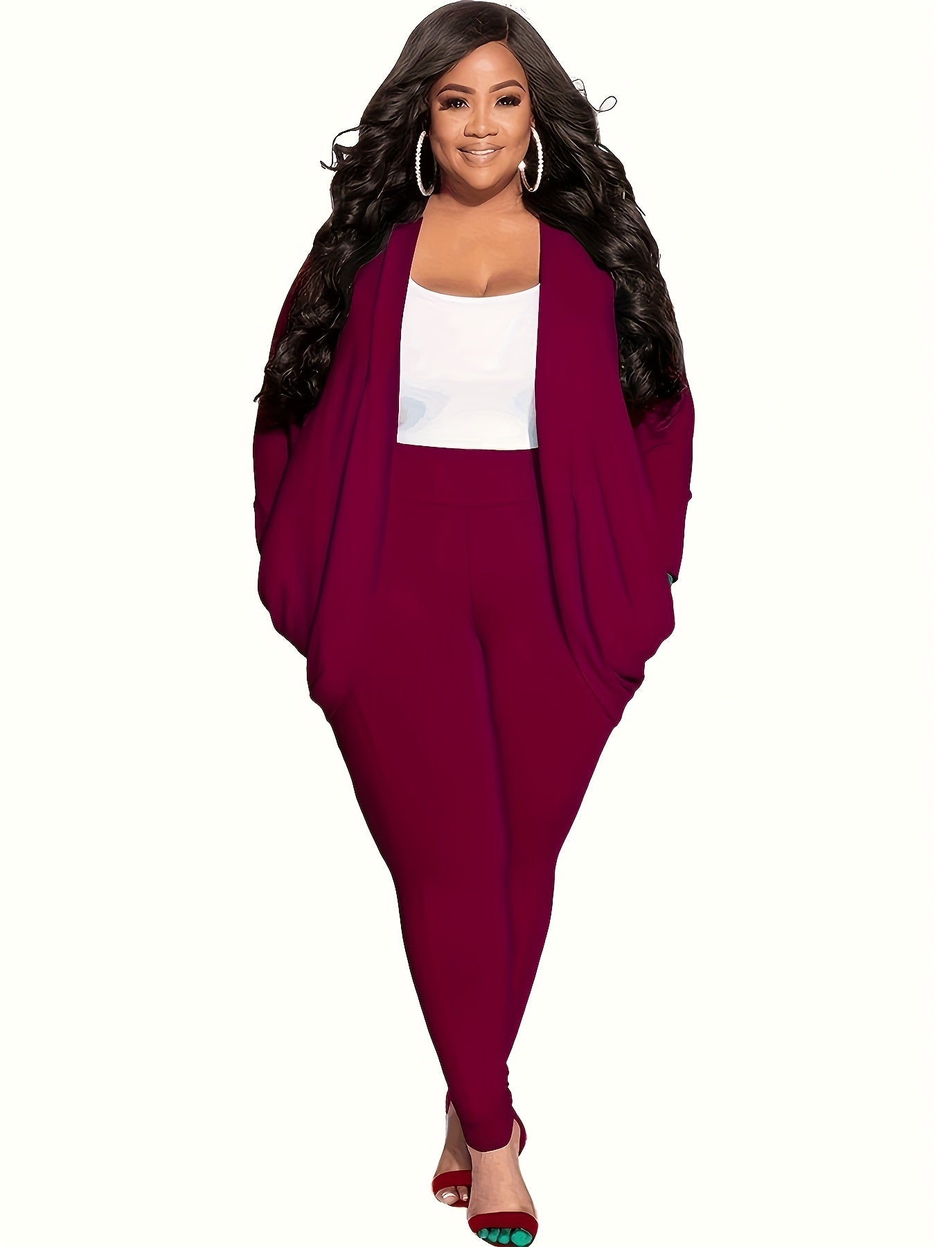Women's Plus Size Solid Cardigan & Leggings Outfits Set