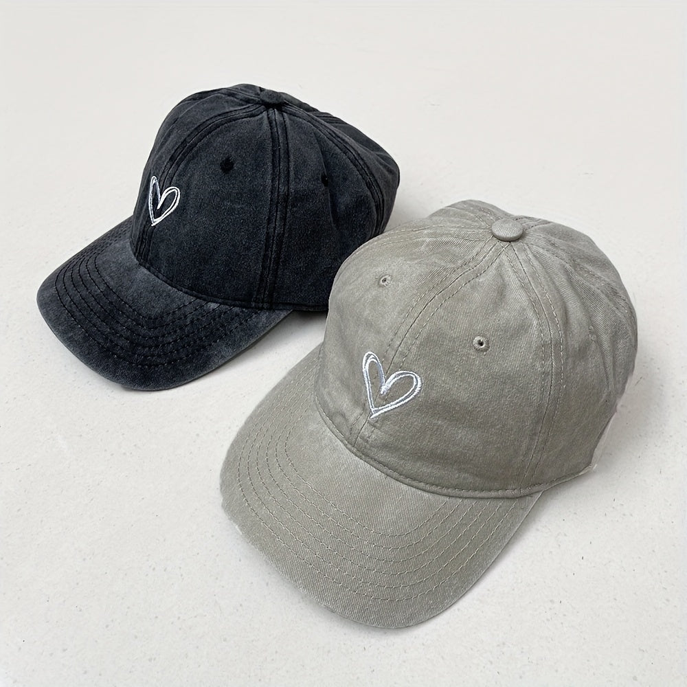 Love Embroidery Washed Cap Soft Top Vintage Baseball Cap