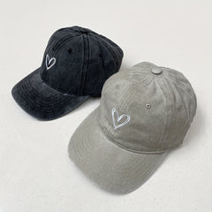 Love Embroidery Washed Cap Soft Top Vintage Baseball Cap