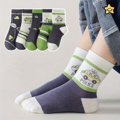 5 Pairs Cartoon Sports Socks for Autumn Winter Spring