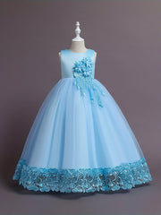 Girls Lace Embroidery Flower Princess Dress with Tutu Skirt