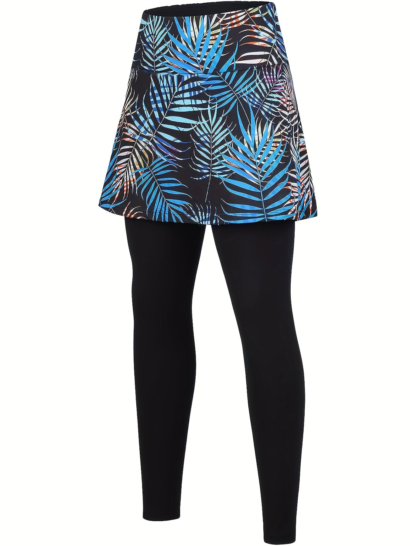 Colorblock Leaf Print Tennis Leggings